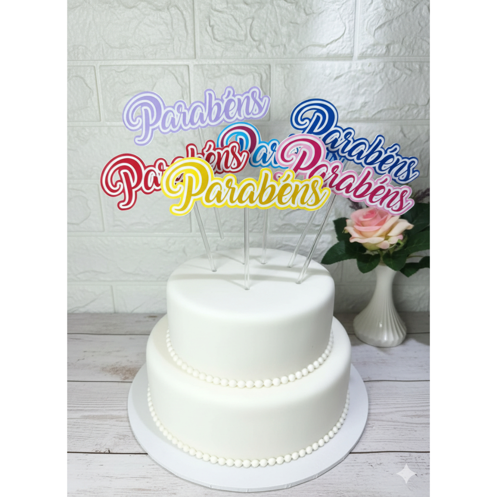 Kit 10 Topos de Bolo Plaquinhas Parabéns✨ENVIO IMEDIATO - em Oferta na Shopee