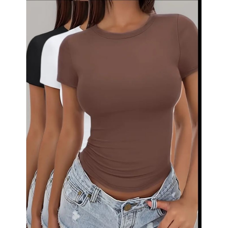 KIT 3 Blusa Feminina Manga Curta Baby tee