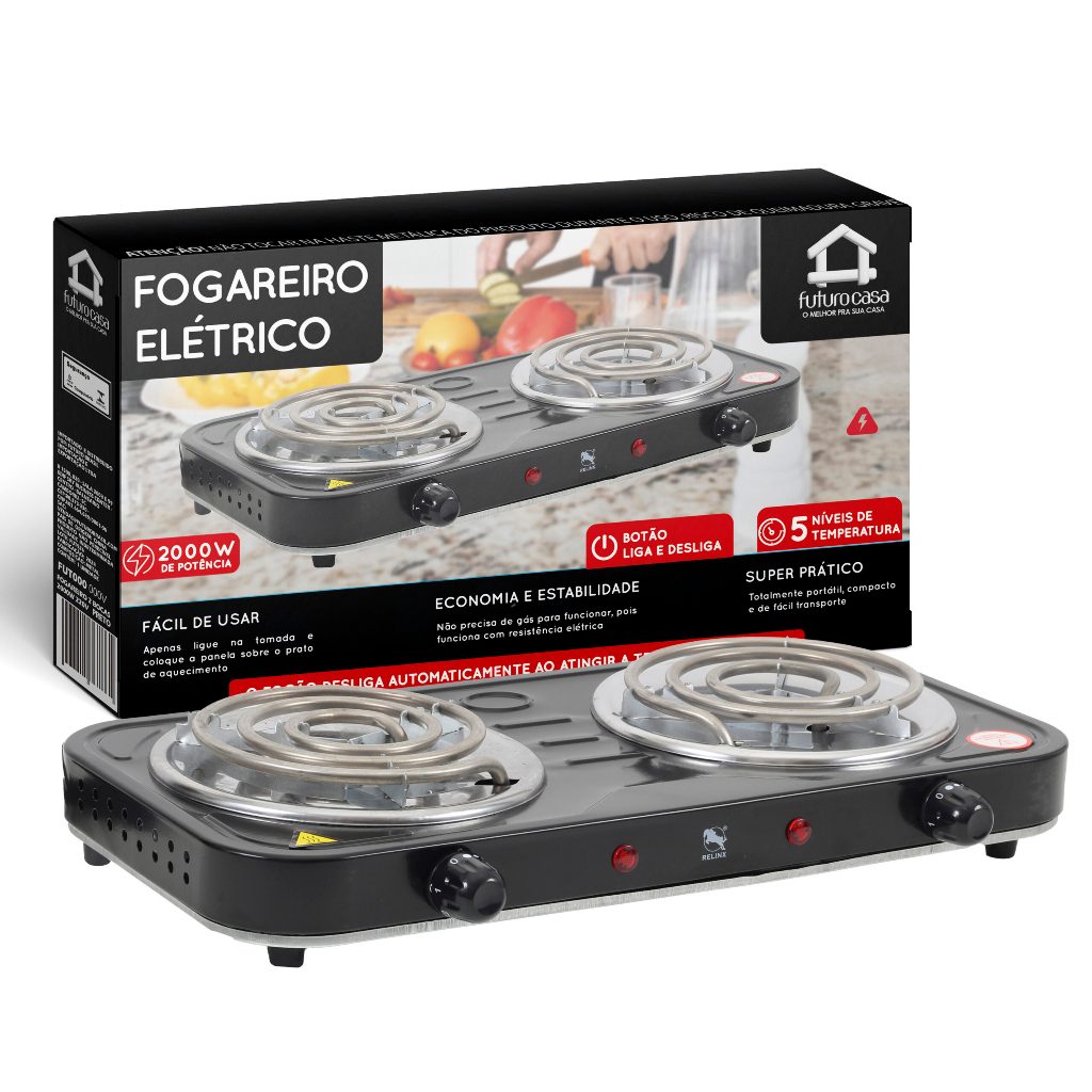 Fogareiro Elétrico Portátil 2 Bocas – ESPIRAL – Preto – 2000W 110V em Oferta na Shopee