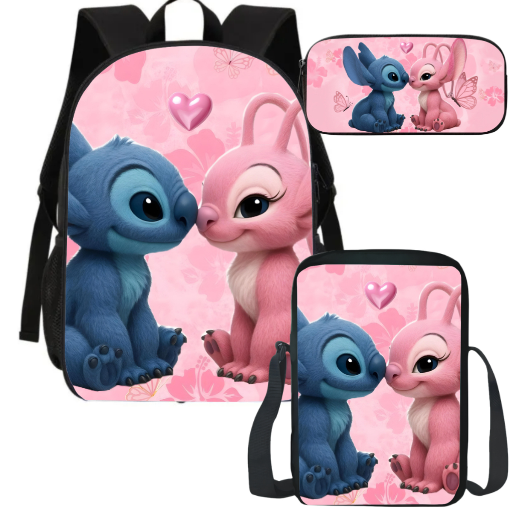 Material Escolar Infantil Alien Azul Rosa Mochila Estojo Lancheira em Oferta na Shopee