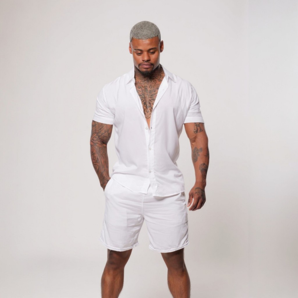Conjunto Masculino Verão Camisa de Botão e Short Viscolinho Casual Estiloso Confortável
