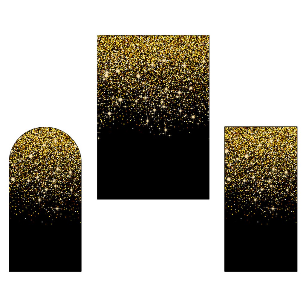 Painel De Festa Vertical - Fundo Preto Efeito Glitter Dourado 001 em Oferta na Shopee