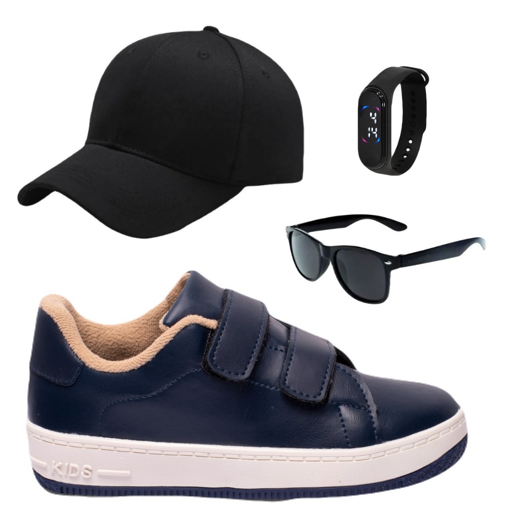 Tênis Infantil Masculino Escolar Casual Menino Novo Club Magia + Boné Óculos Relógio em Oferta na Shopee