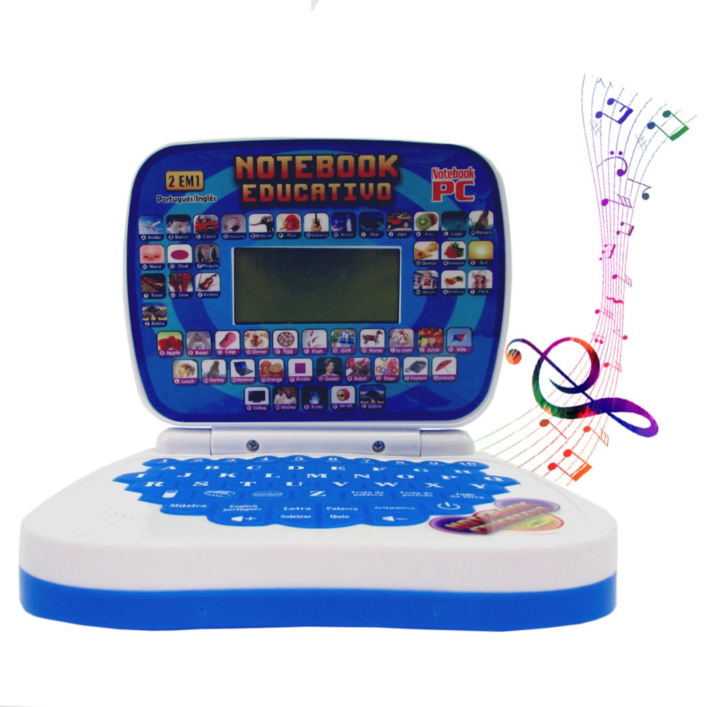 Mini Notebook LapTop Educativo Didático Bilíngue Português Inglês Matemático Musical