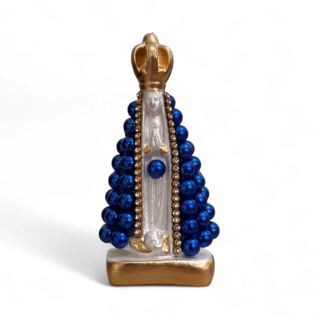 Kit Com 10 Nossa Senhora Aparecida 10cm Pérolas Azul Com Detalhes Dourado e Strass