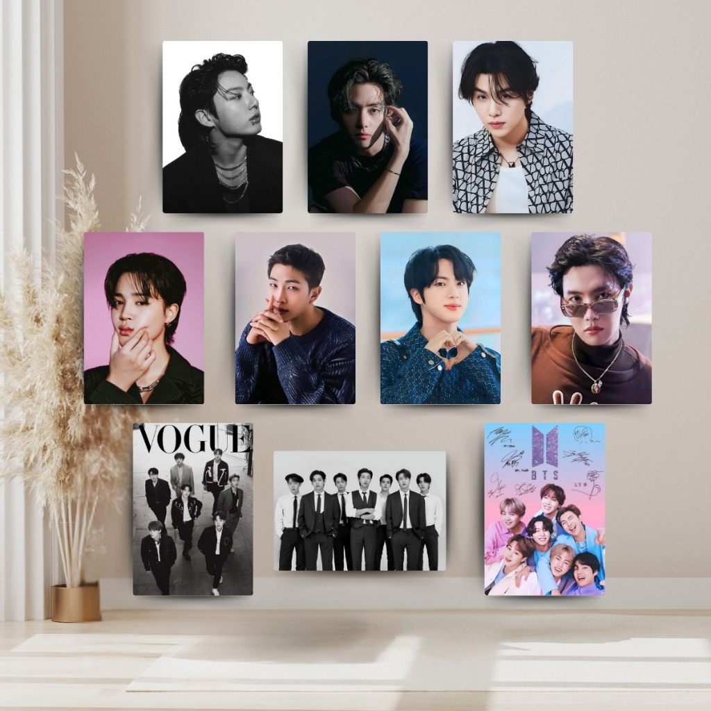 Kit BTS 10 Mini Quadros Integrantes K-Pop Fofura Decoração Quarto Estúdio Tamanho 14x20 cm