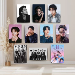 Kit BTS 10 Mini Quadros Integrantes K-Pop Fofura Decoração Quarto Estúdio Tamanho 14x20 cm