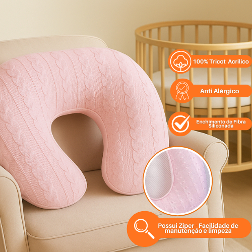 Almofada de Amamentação Tricot Trança 55x55cm com Zíper Cinza, Rosa, Verde, Branco, Areia e Marrom