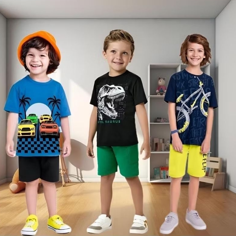 Conjunto Infantil Masculino Camiseta e Bermuda Moletinho Kyly