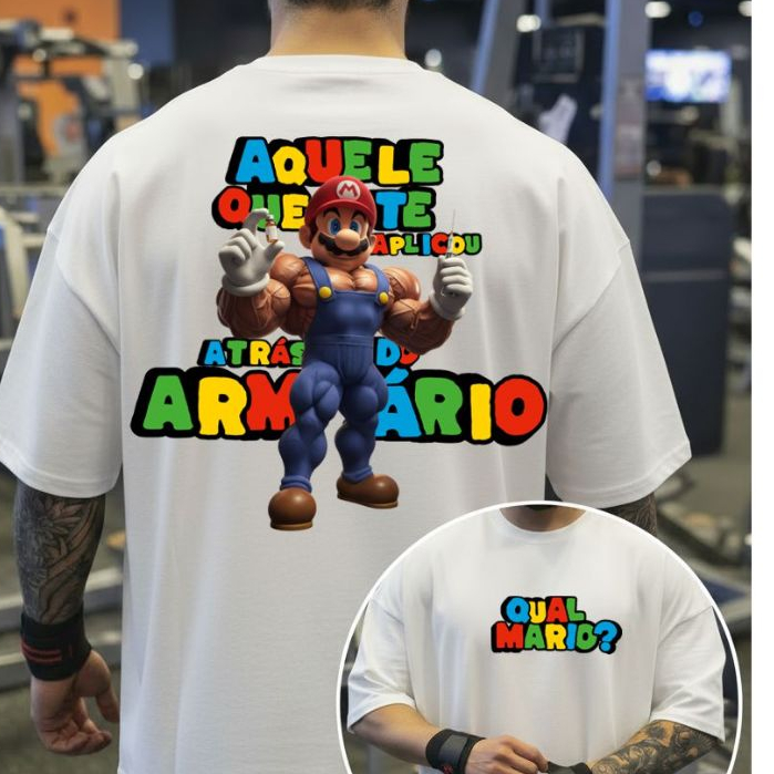 Camiseta Camisa Tshirt 100% Algodão Gym Treino Academia Musculação Fitness Masculina mario bross em Oferta na Shopee