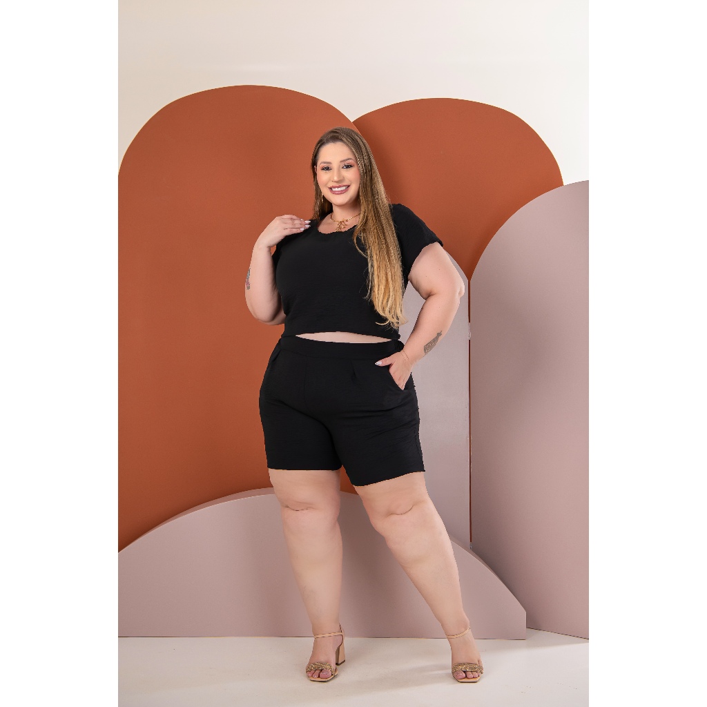 Cropped e Short Conjunto Feminino Curve Plus Size Modinha Elegante