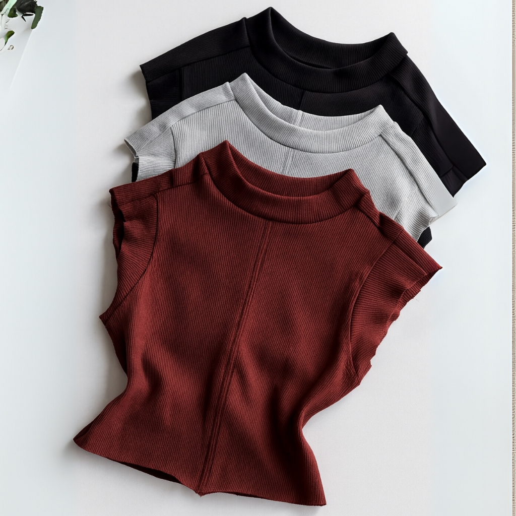 Kit 3 Blusa Cropped Feminina Básica Canelada - Blusinha Elegante para o Dia a Dia Cropped Copinho