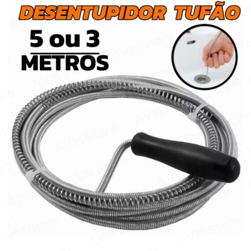 Desentupidor De Pia Cano Ralo 3M ou 5M Mola Flexível Aço Inoxidável Tufão Banheiro Calhas em Oferta na Shopee