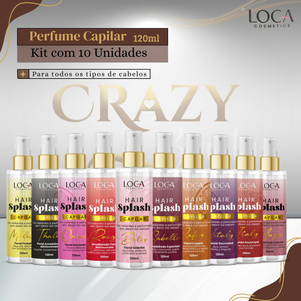 Kit Revenda - 10 Unidades - Perfume Capilar Loca Cosmetics 120ml