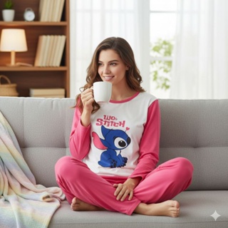 Pijama Longo Malha Personagem Estampado Pijama de Inverno feminino conjunto feminino Roupa de Dormir em Oferta na Shopee