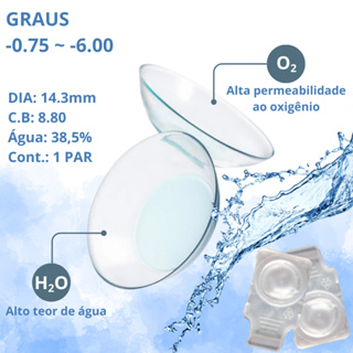 1 Par Lentes de Contato Incolor Clear com grau miopia (-0.75 a -6.00) em Oferta na Shopee