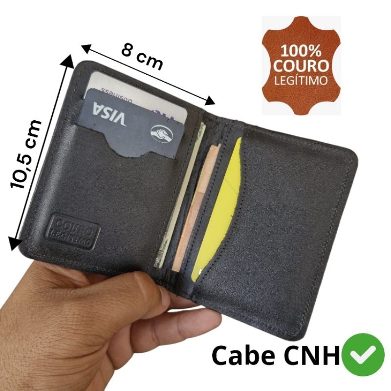 Carteira Masculina Pequena Slim Couro Legítimo Compacta Porta Cartões CNH Dinheiro