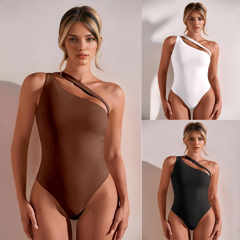 kit 3pcs Body Suplex Feminina Mula Manca Regata Com Forro Dobro Interno Um Ombro Tecido Grosso Tendencia Novidade Primav