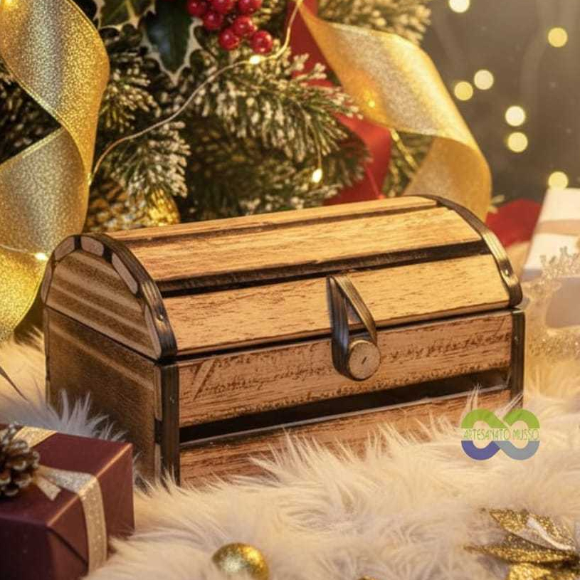 Baú de Madeira Artesanal | Presente de Natal Exclusivo | Rústico - Decorativo