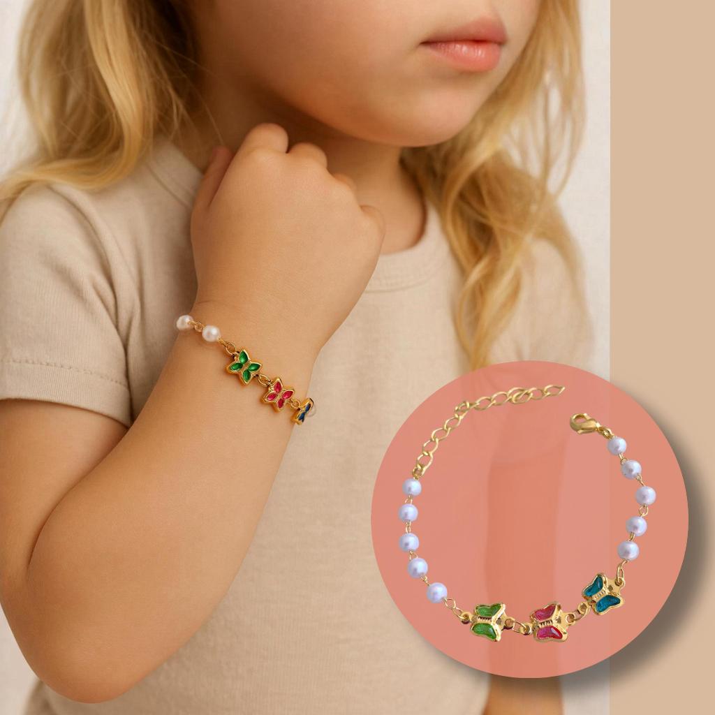 Pulseira Infantil Ouro 18K  Bebê Antialérgica