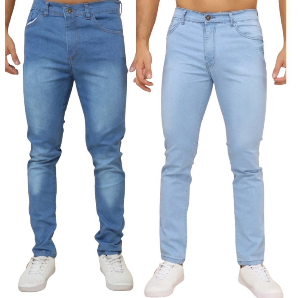Kit Calças Jeans Masculinas Slim Fit – Azul Médio + Azul Claro – Conforto com Elastano
