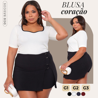 Blusa Feminina Decote Coração Plus Size Manga 3/4 Tecido Anarruga Premium G1 ao G3 em Oferta na Shopee