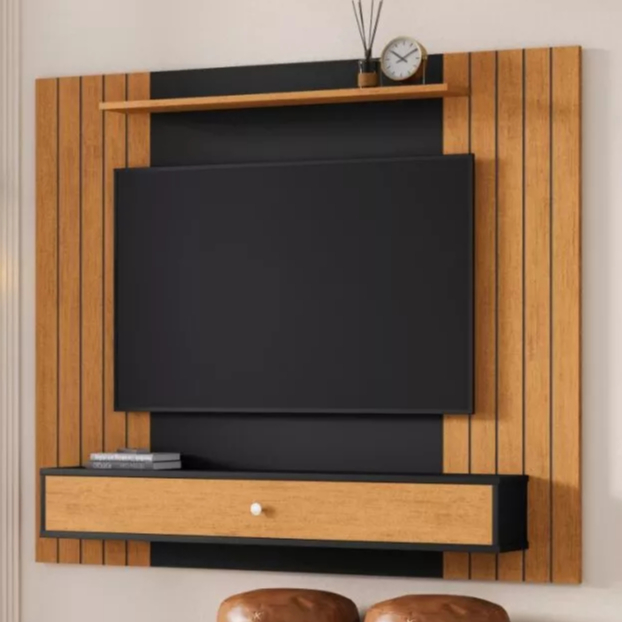 Painel para TV até 42 polegadas – Elegante com Gaveta e Nicho – Preto/Nature em Oferta na Shopee