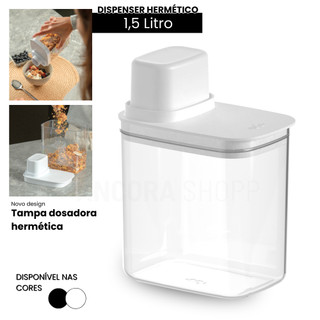 Pote Hermético Dispenser 1,5 Litros Organizador de Tempero Cereais Grãos com Vedação e Copo Dosador