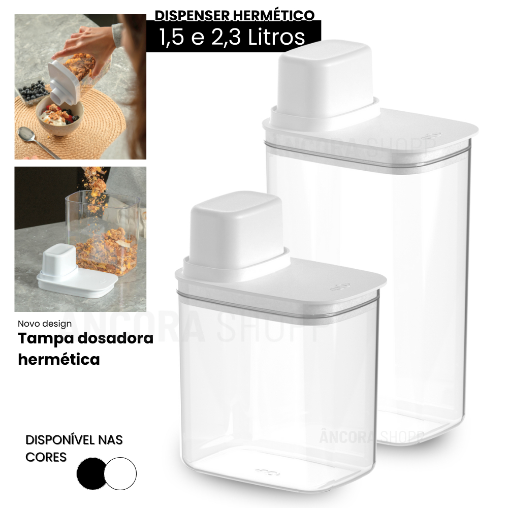 Pote Hermético Dispenser 1,5 E 2,3L Organizador de Tempero Cereais Grãos com Vedação e Copo Dosador em Oferta na Shopee