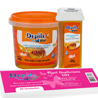 Kit Cera Hidrossolúvel 290g + Cera Roll-on 140g + Papel Depilatório TNT 20 unidades Depile Plus em Oferta na Shopee
