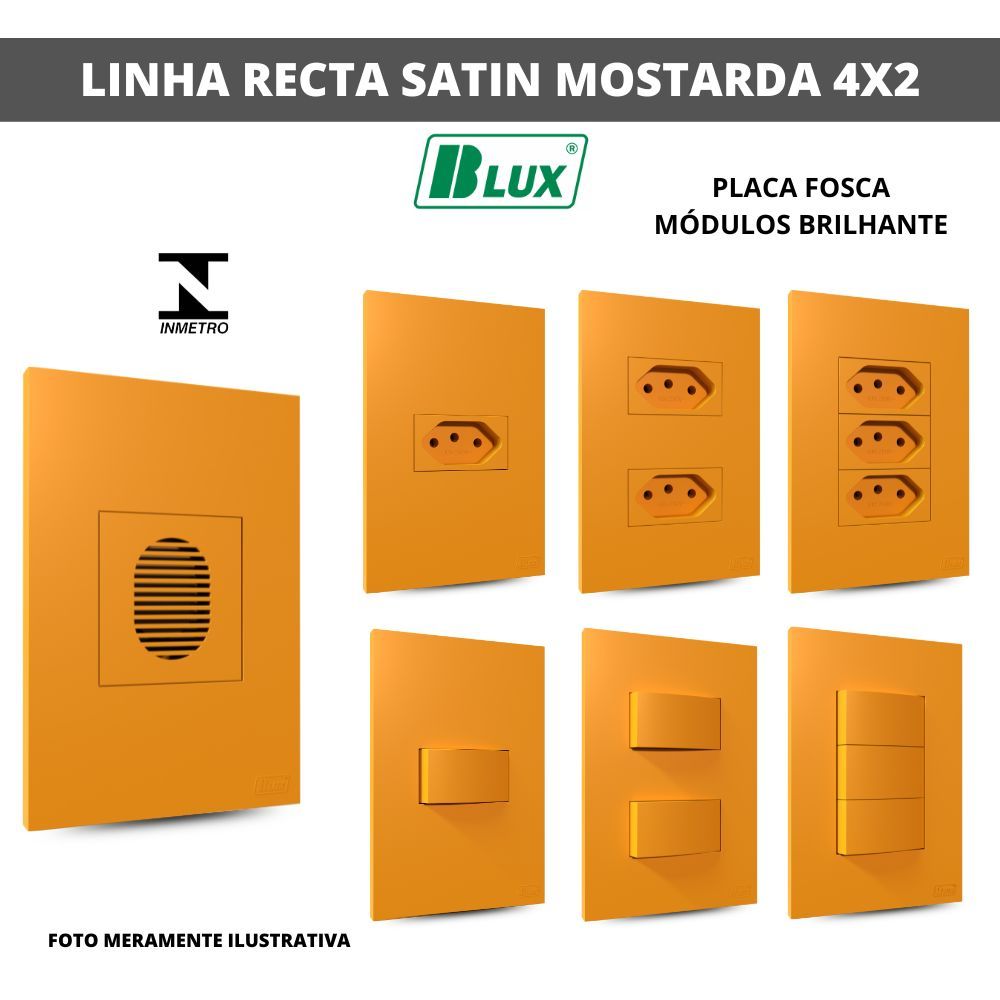 CONJUNTOS 4X2 RECTA SATIN MOSTARDA BLUX TOMADAS 10A, 20A,  INTERRUPTORES, Rj45 OU Rj11 em Oferta na Shopee