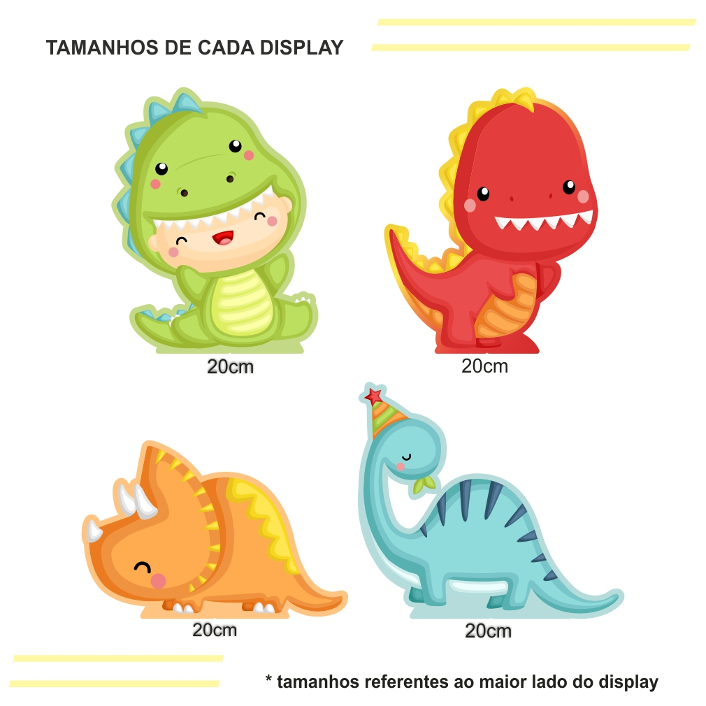 Kit de Display 4 de 20cm Totens para Decoração de Festa 𝐃𝐈𝐍𝐎 𝐁𝐚𝐛𝐲 𝐌𝐞𝐧𝐢𝐧𝐨  em MDF Cortado a Laser