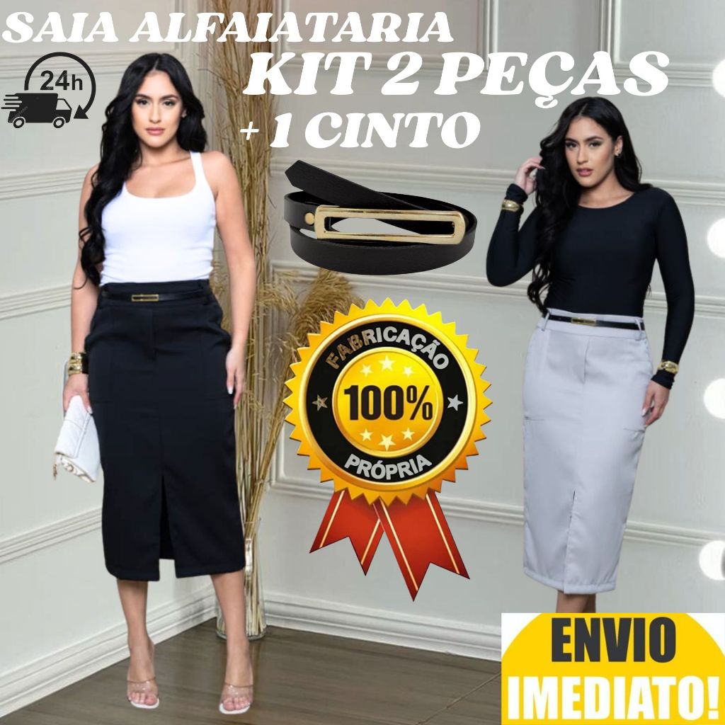 kit 2 Saia Longa Feminina Alfaiataria ACOMPANHA CINTO em Oferta na Shopee