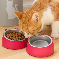 Comedouro Elevado Cachorro Gato Bebedouro Ração Água 250ml Orelha Fofo Luxo Unidade e Kit Com 2