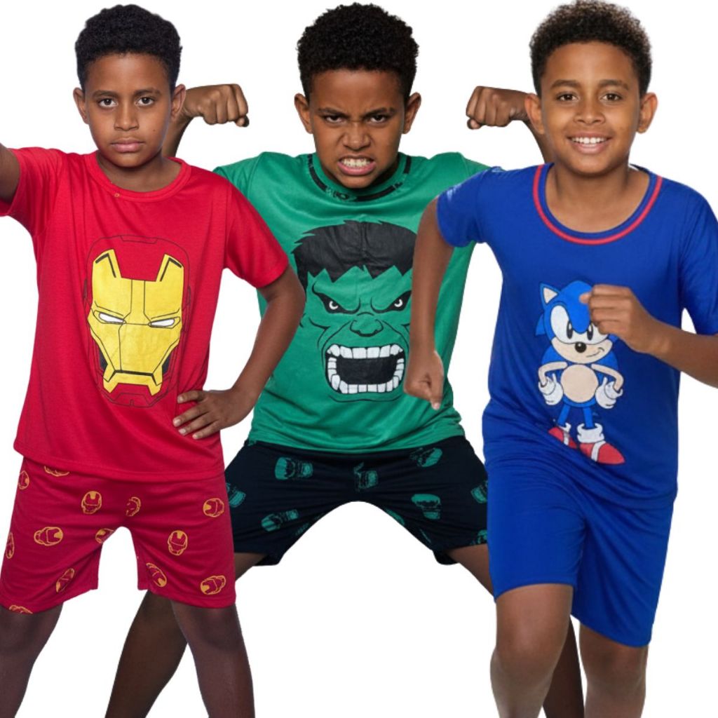 Pijama Infantil Masculino Meia Manga / Super Heróis / Roupa de Dormir / Pijama Masculino em Oferta na Shopee