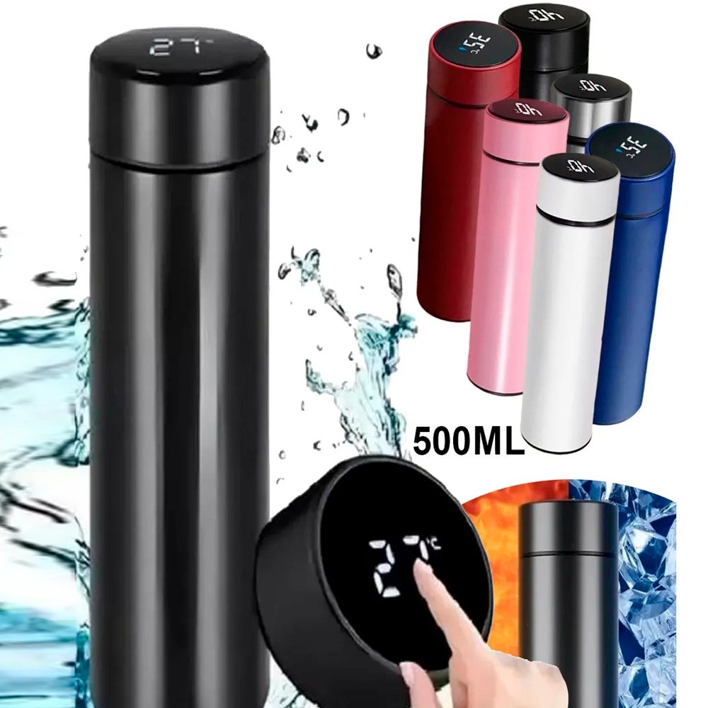 NOVA Garrafa Térmica de Aço Inoxidável Com Termometro Digital LED de 500ml Infantil