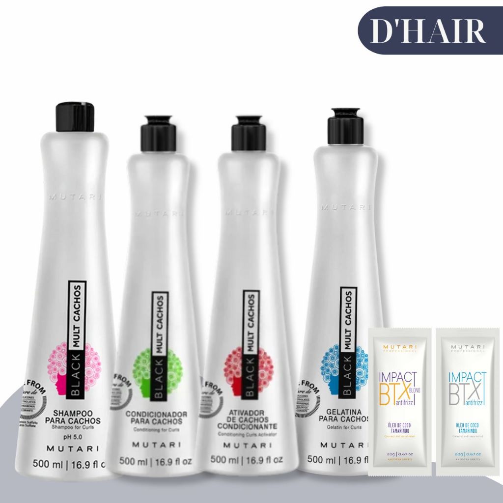 Kit Mutari Black Mult Cachos Shampoo + Condicionador + Ativador + Gelatina - 4x 500ml