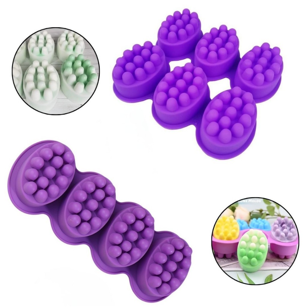 Kit 2 Moldes Silicone 4 e 6 Cavidades Sabonete Bolinhas Sabão Saboaria Massageador