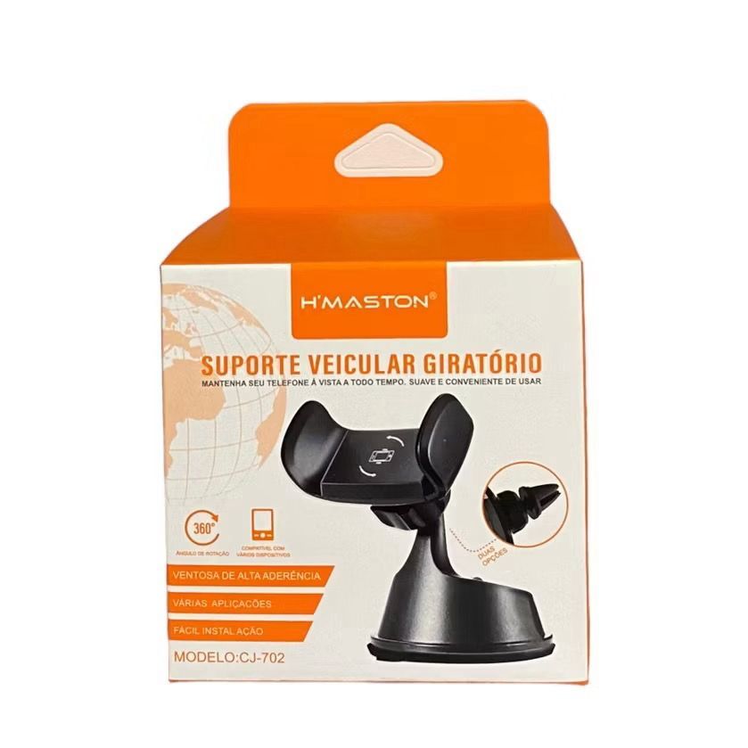 Suporte Veicular Giratório H’maston CJ-702 – Rotação 360° e Ventosa de Alta Fixação