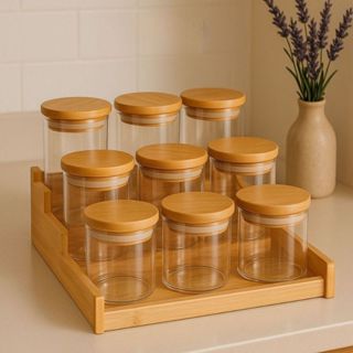 Kit 6 Potes Para Tempero 200ml Vidro Hermético Tampa Bambu Alta Vedação Mantimentos em Oferta na Shopee