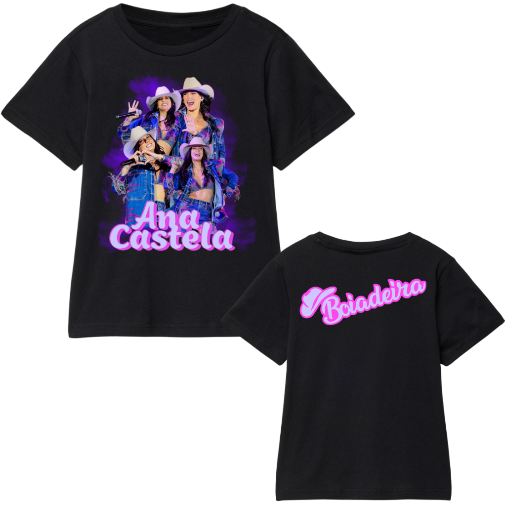 Camiseta Feminina Ana Castela Cantora Blusa Infantil Manga Curta Boiadeira Sertanejo