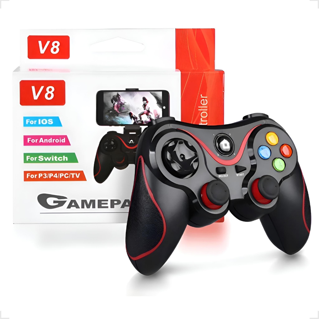 Controle Joystick Gamepad V8 Sem Fio Bluetooth 2.4g Android Ios Pc Celular