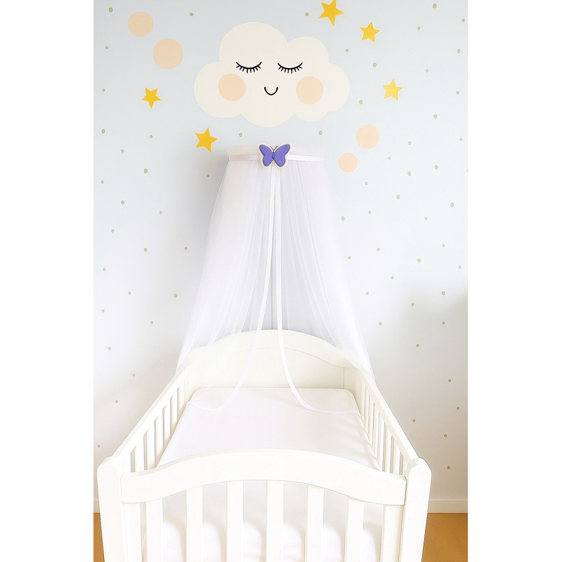 Dossel liso com borboleta glamourosa pérolas brilhantes