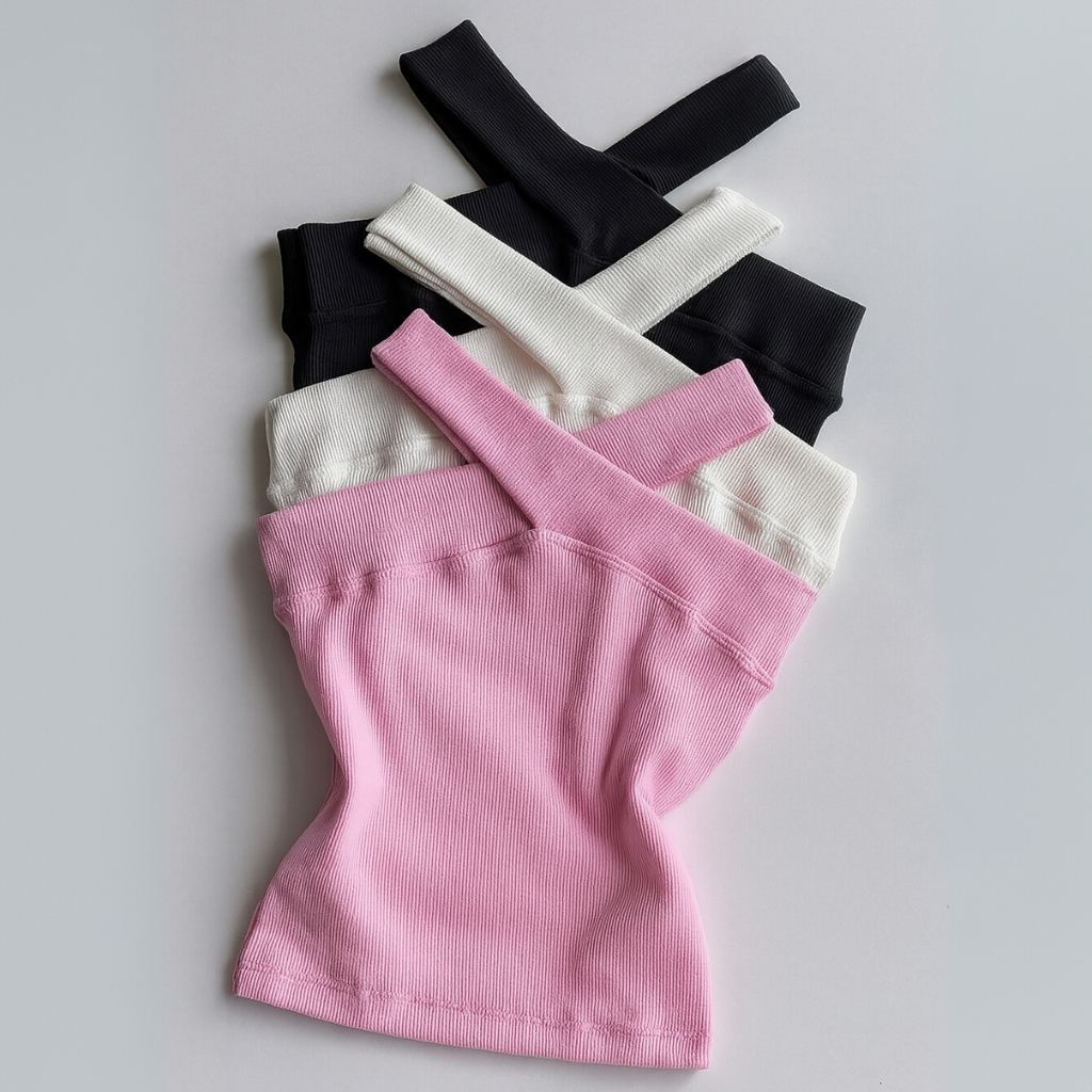 Kit 3 Cropped Alça Cruzada Canelado Verão 2026