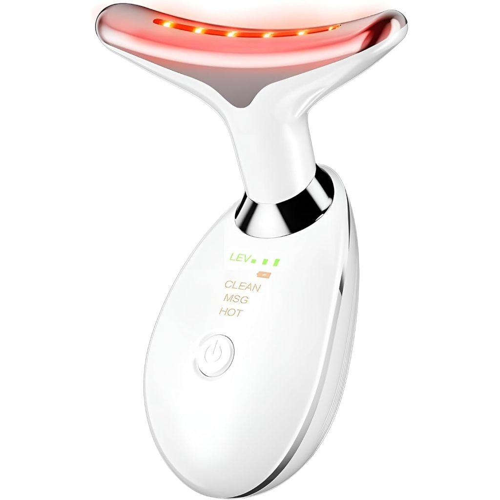 Massageador Facial e Cervical Rejuvenescimento da Pele 3 em 1 – LED, EMS e Calor Terapêutico Anti-Rugas