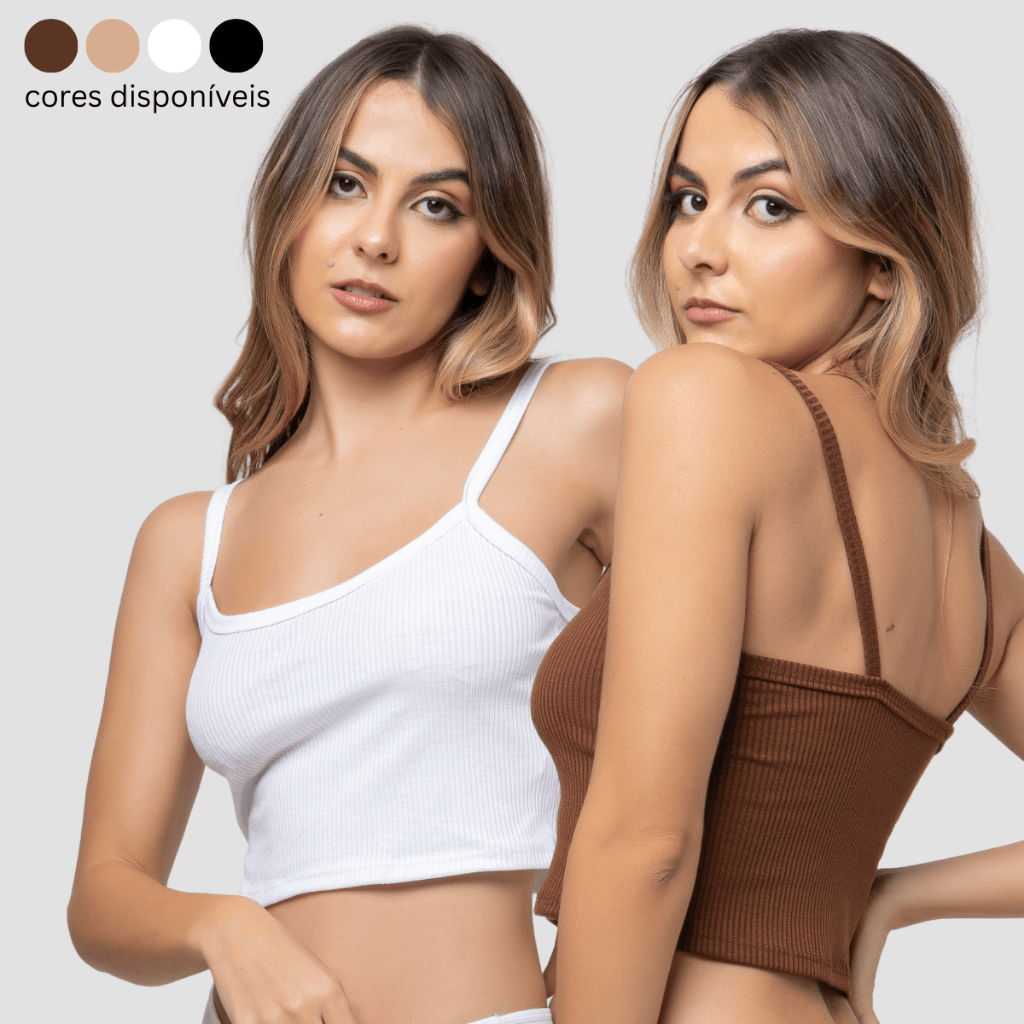 Kit 2 Blusa Cropped Feminino Canelado Alcinha Camiseta Top Luxo Dia a Dia Confortável