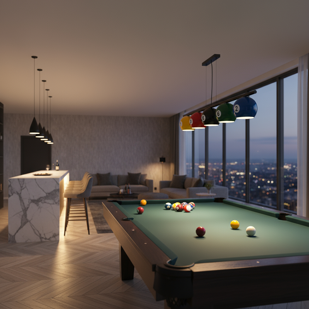 Lustre Pendente Snooker 5 Bola Sala Jogos Mesa Bilhar Sinuca
