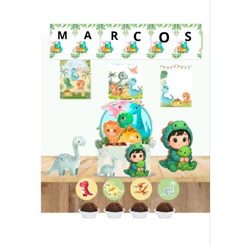 kit festa personalizado só um bolinho em casa dinossauro menino/aniversário/mesversario
