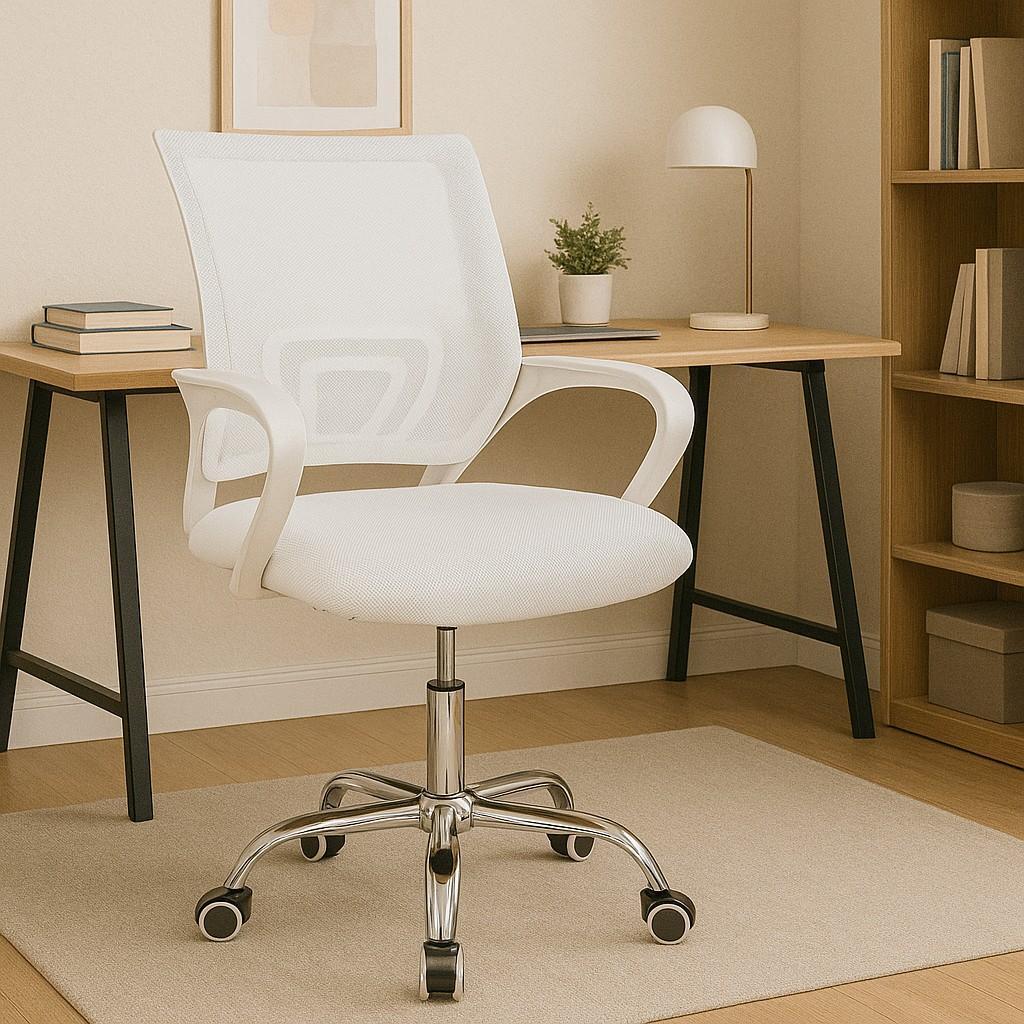 Cadeira de escritório Branca Diretor Mocho Branco Base Giratória Cromada Ergonômica NR17 em Oferta na Shopee