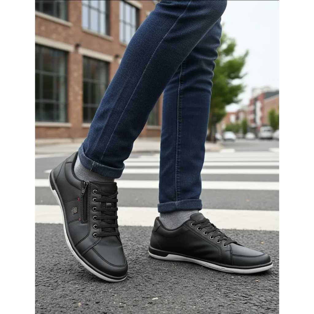 Sapatênis Masculino Casual Ortopedico com Ziper Confort Anti Stress Calce Fácil